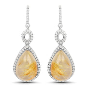 Bids.com 10.04 Carat Genuine Golden Rutile And White Topaz .925 Sterling Silver Earrings Earrings