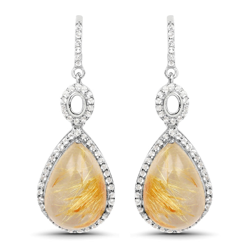 Bids.com 10.04 Carat Genuine Golden Rutile And White Topaz .925 Sterling Silver Earrings Earrings