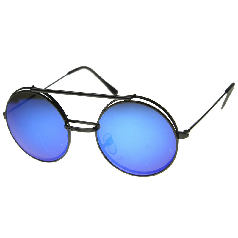 zeroUV Retro Round Steampunk Mirrored Lens Flip Up Sunglasses 8966 Sunglasses