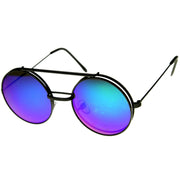 zeroUV Retro Round Steampunk Mirrored Lens Flip Up Sunglasses 8966 Sunglasses