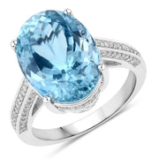 Bids.com 8.84 Carat Genuine Aquamarine and White Diamond 14K White Gold Ring Rings