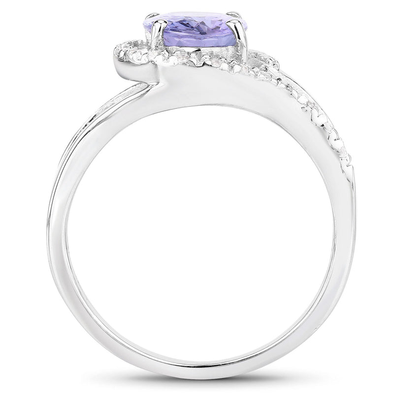 Bids.com 1.82 Carat Genuine Tanzanite and White Zircon .925 Sterling Silver Ring Rings