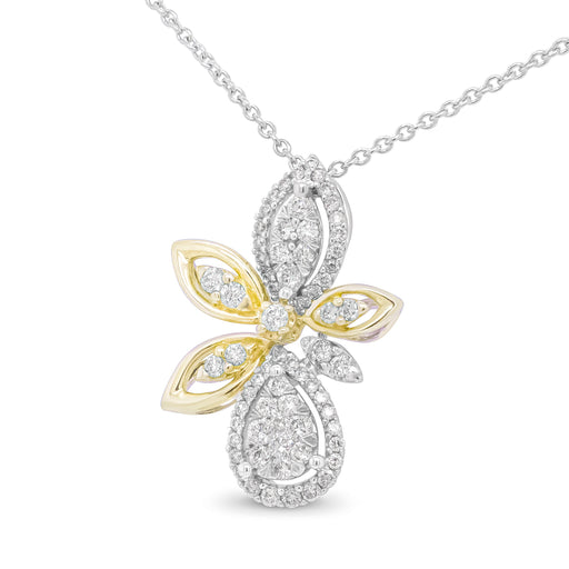 Bids.com 14K White and Yellow Gold 5/8 Cttw Round Diamond Marquise Floral Style 18" Pendant Necklace (H-I Color, I1-I2 Clarity) Necklaces