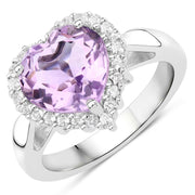 Bids.com 4.03 Carat Genuine Pink Amethyst and White Topaz .925 Sterling Silver Ring Rings