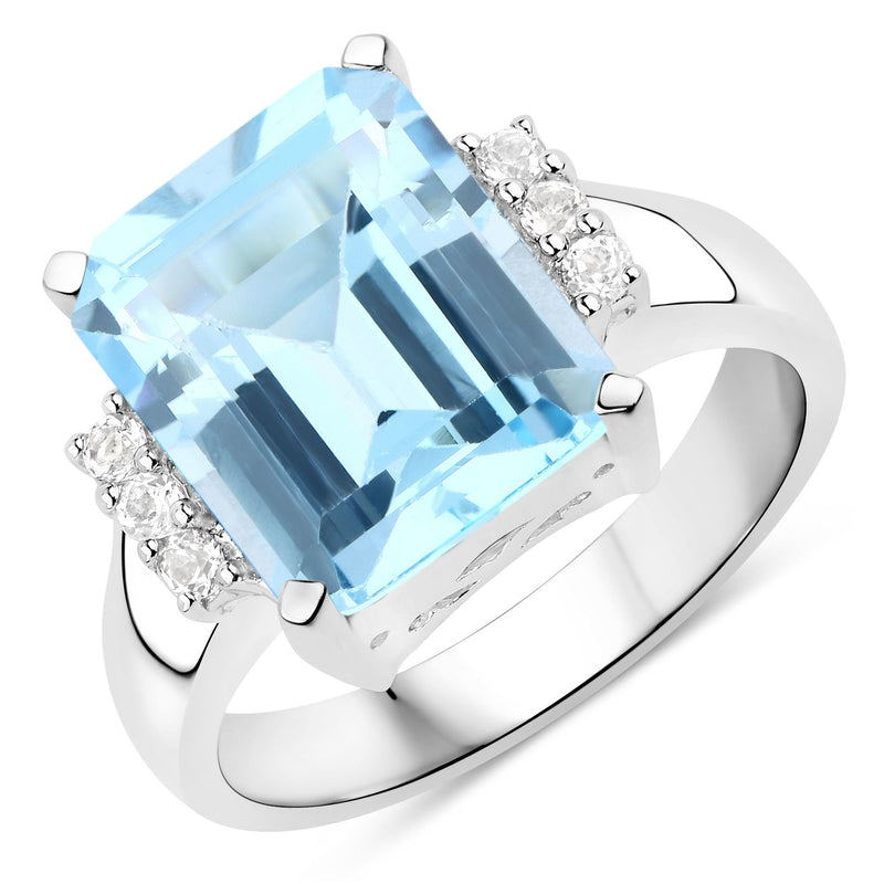 Bids.com 4.89 Carat Genuine Blue Topaz and White Topaz .925 Sterling Silver Ring Rings