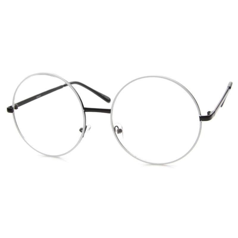 zeroUV 1920's Vintage Era Large Round Metal Clear Lens Glasses 8714 Glasses