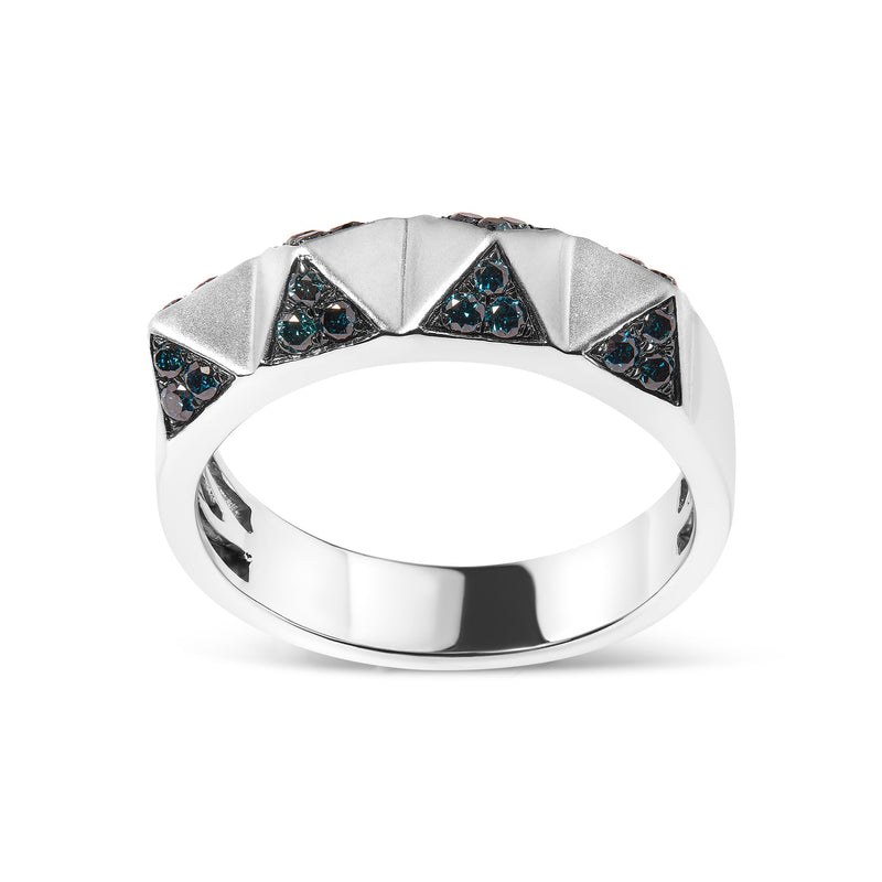 Bids.com 14K White Gold 1/4 Cttw Treated Blue Diamond Pyramid Band Ring (Blue Color, SI1-SI2 Clarity)- Size 7 Rings