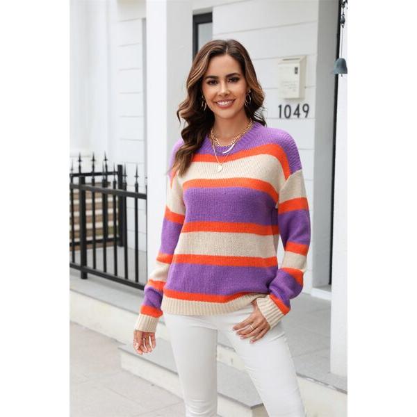 Color Block Round Neck Dropped Shoulder Sweater