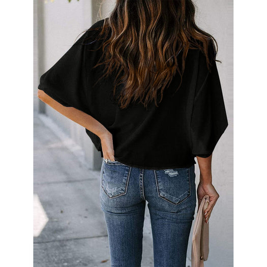 Cowl Neck Three-Quarter Sleeve Blouse