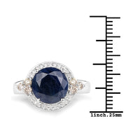 Bids.com 4.10 Carat Genuine Blue Sapphire, Champagne Diamond and White Diamond .925 Sterling Silver Ring Rings