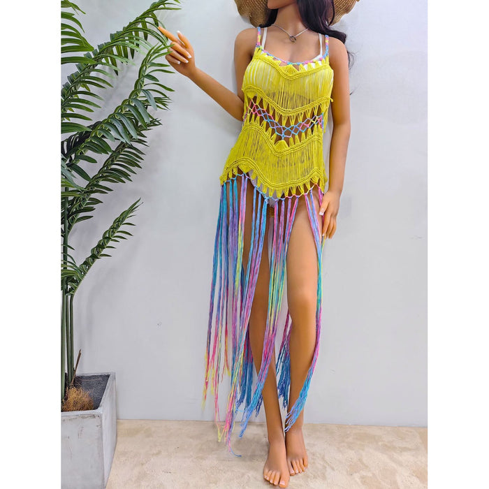 Fringe Scoop Neck Spaghetti Strap Cover-Up