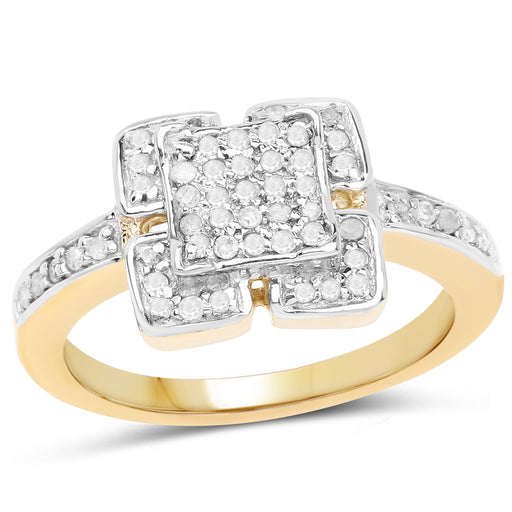 Bids.com 14K Yellow Gold Plated 0.24 Carat Genuine White Diamond .925 Sterling Silver Ring Rings