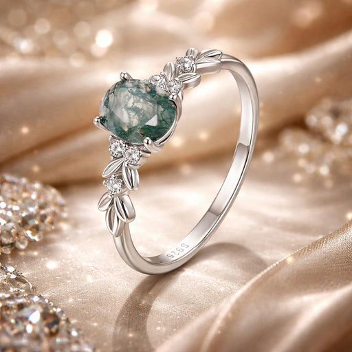 Bids.com 925 Sterling Silver Agate and CZ Pendant Ring Size 6 for Women Rings