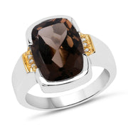 Bids.com Two Tone Plated 5.51 Carat Genuine Smoky Quartz and White Topaz .925 Sterling Silver Ring Rings