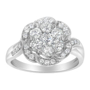 Bids.com 14K White Gold Floral Cluster Diamond Ring (1.0 Cttw, H-I Color, SI2-I1 Clarity) - Size 6 Rings