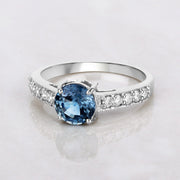 Bids.com 1.90 Carat Genuine Blue Sapphire and White Diamond 14K White Gold Ring Rings