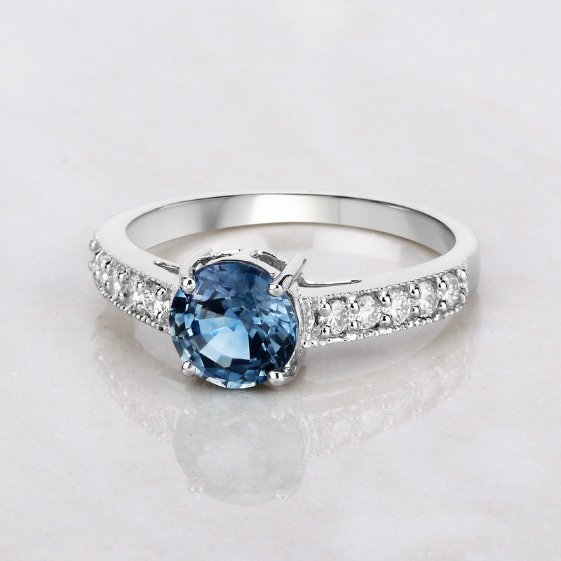 Bids.com 1.90 Carat Genuine Blue Sapphire and White Diamond 14K White Gold Ring Rings