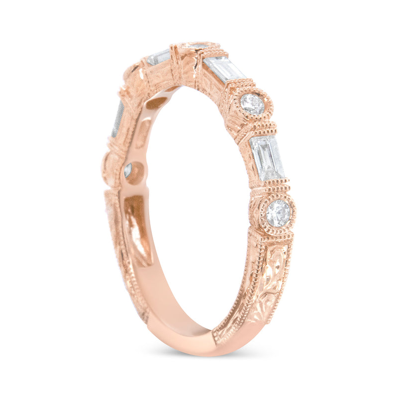 Bids.com 14K Rose Gold 3/8 Cttw Baguette and Round Diamond Bridal Band - (H-I Color, VS1-VS2 Clarity) - Size 6.75 Rings