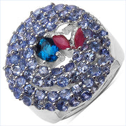 Bids.com 3.31 Carat Genuine London Blue Topaz , Ruby & Tanzanite .925 Sterling Silver Ring Rings