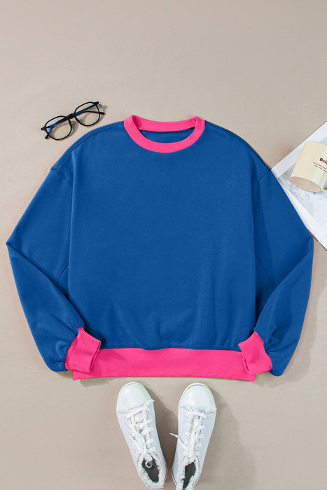 Contrast Round Neck Long Sleeve Sweatshirt