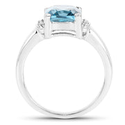 Bids.com 3.55 Carat Genuine London Blue Topaz & White Topaz .925 Sterling Silver Ring Rings