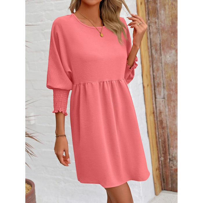 Round Neck Lantern Sleeve Mini Dress