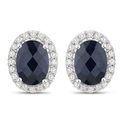 Bids.com 2.16 Carat Genuine Blue Sapphire and White Diamond 14K White Gold Earrings Earrings