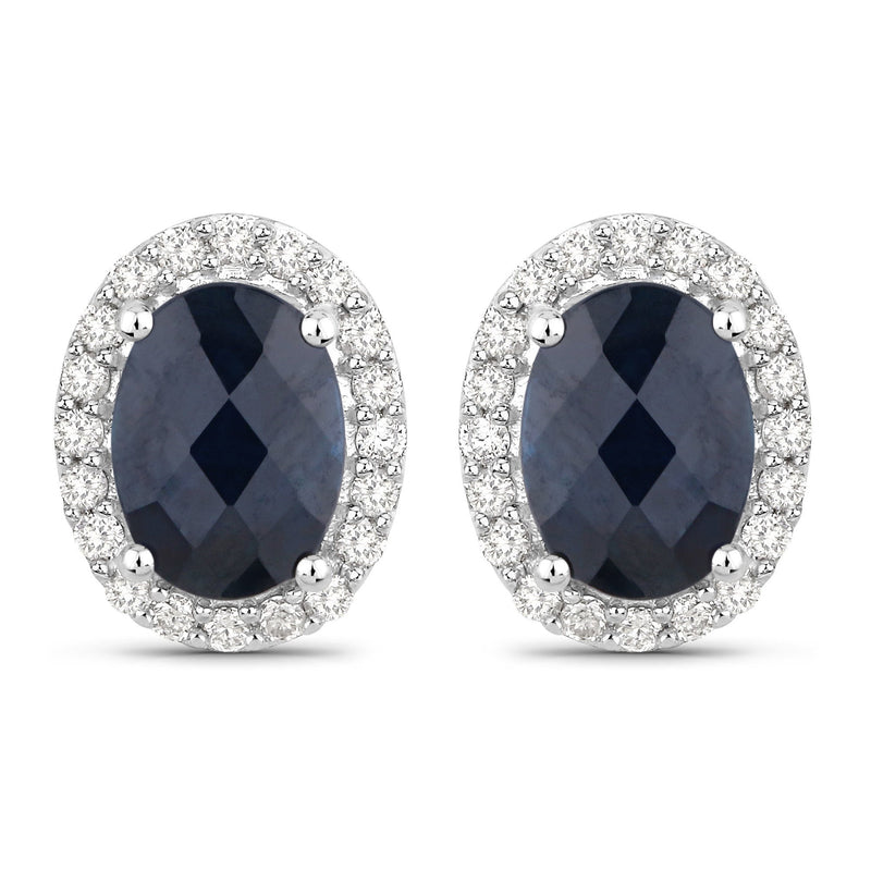 Bids.com 2.16 Carat Genuine Blue Sapphire and White Diamond 14K White Gold Earrings Earrings
