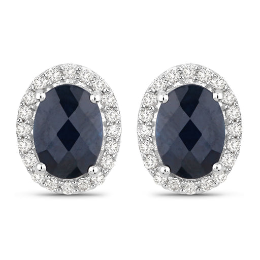 Bids.com 2.16 Carat Genuine Blue Sapphire and White Diamond 14K White Gold Earrings Earrings