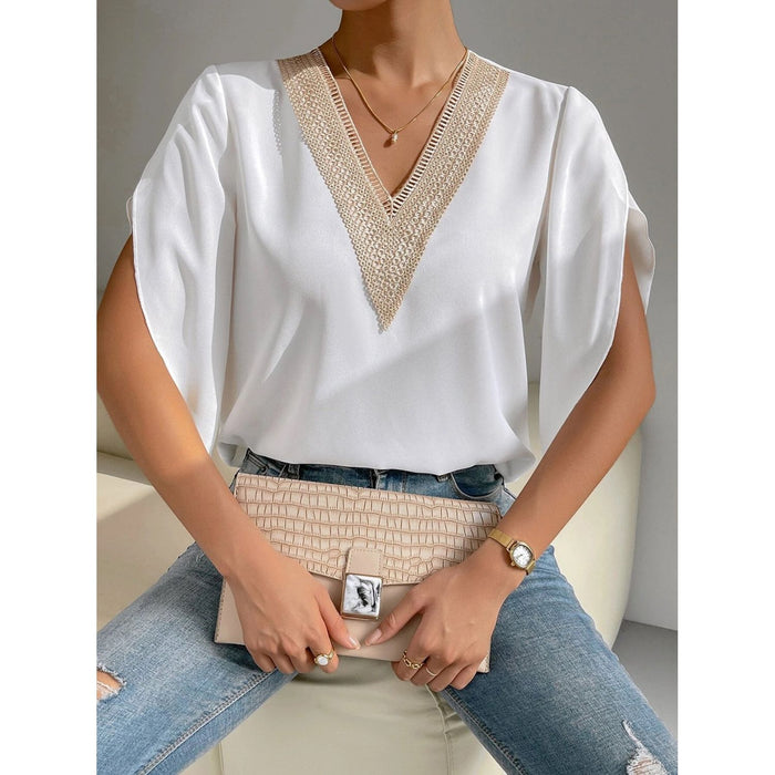 V-Neck Short Sleeve Blouse