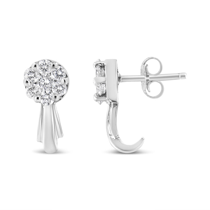 Bids.com 14K White Gold 3/4 Cttw Diamond Floral Cluster Drop and Dangle Stud Earrings (H-I Color, I1-I2 Clarity) Earrings