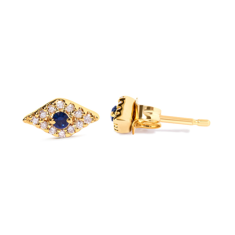 Bids.com 10K Yellow Gold Blue Sapphire and Diamond Accent Evil Eye Stud Earring (H-I Color, I1-I2 Clarity) Earrings
