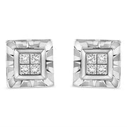 Bids.com .925 Sterling Silver 1/6 Cttw Invisible Set Princess-Cut Diamond Quad Composite Stud Earrings (H-I Color, I1-I2 Clarity) Earrings