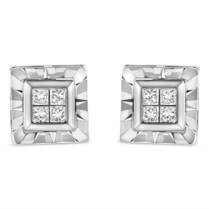 Bids.com .925 Sterling Silver 1/6 Cttw Invisible Set Princess-Cut Diamond Quad Composite Stud Earrings (H-I Color, I1-I2 Clarity) Earrings