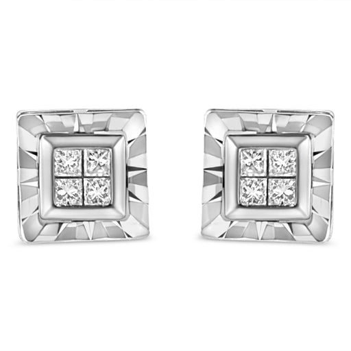 Bids.com .925 Sterling Silver 1/6 Cttw Invisible Set Princess-Cut Diamond Quad Composite Stud Earrings (H-I Color, I1-I2 Clarity) Earrings