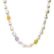 Bids.com 14K Yellow Gold Citrine, Amethyst, and Baroque Pearl Strand Necklace - 18" Inches Necklaces
