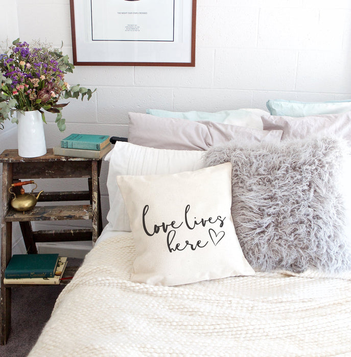 Love Lives Here Pillow Cover by The Cotton & Canvas Co.