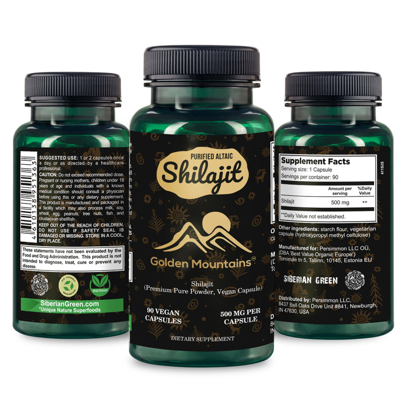 Golden Mountains Shilajit Vegan Capsules – 500mg | 90 Count