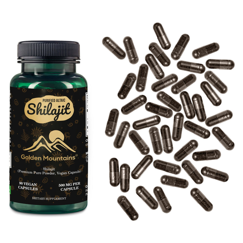 Golden Mountains Shilajit Vegan Capsules – 500mg | 90 Count
