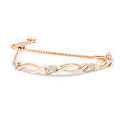 Bids.com 14K Rose Gold Plated .925 Sterling Silver 1/10 Cttw Diamond Alternating Swirl link Bolo Bracelet (I-J Color, I2-I3 Clarity) - 6" to 9" Adjustable Bracelets