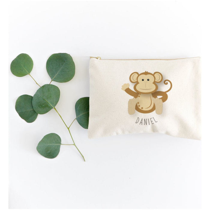 Personalized Name Monkey Cotton Canvas Cosmetic Bag