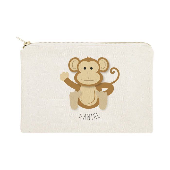 Personalized Name Monkey Cotton Canvas Cosmetic Bag