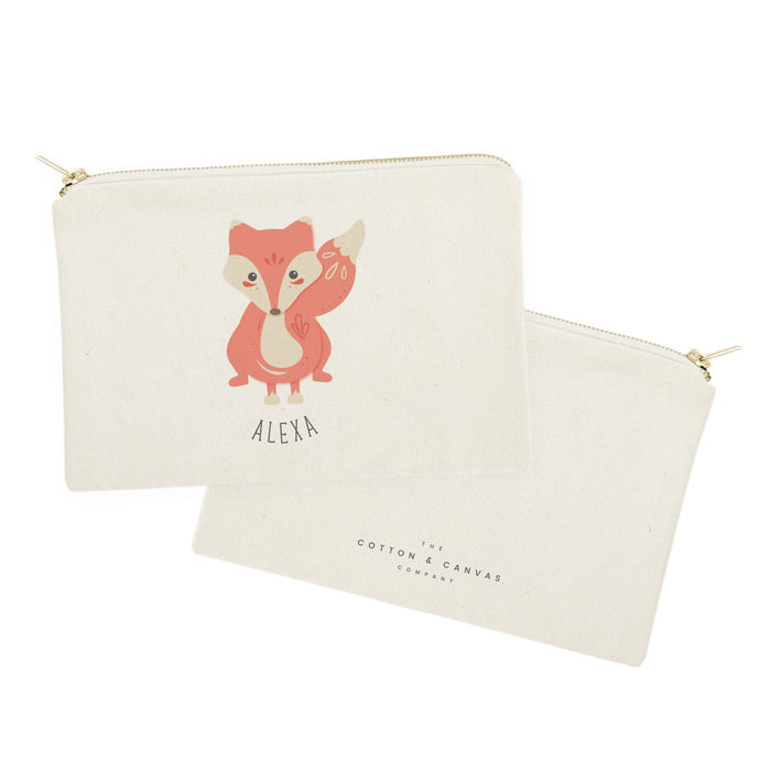 Personalized Name Fox Cotton Canvas Cosmetic Bag