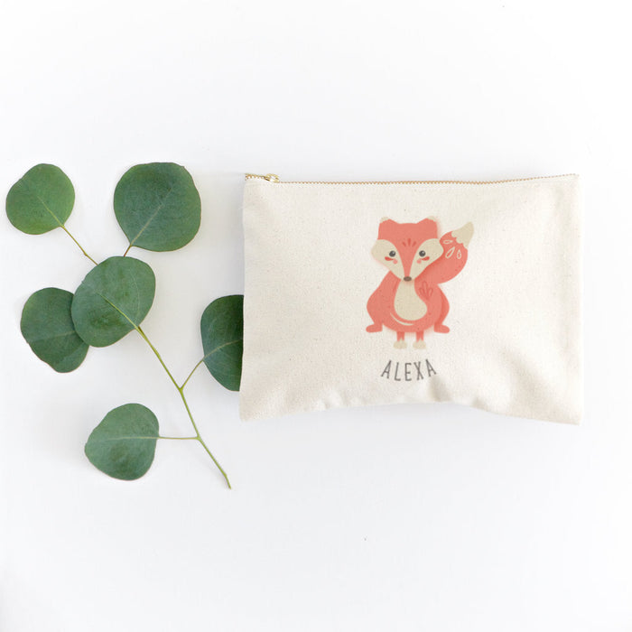 Personalized Name Fox Cotton Canvas Cosmetic Bag