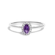 Bids.com 10K White Gold 5X3MM Oval Purple Amethyst and Diamond Accent Halo Ring (I-J Color, I1-I2 Clarity) - Ring Size 6.5 Rings