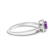 Bids.com 10K White Gold 5X3MM Oval Purple Amethyst and Diamond Accent Halo Ring (I-J Color, I1-I2 Clarity) - Ring Size 6.5 Rings