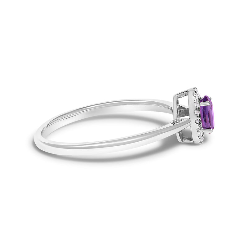 Bids.com 10K White Gold 5X3MM Oval Purple Amethyst and Diamond Accent Halo Ring (I-J Color, I1-I2 Clarity) - Ring Size 6.5 Rings