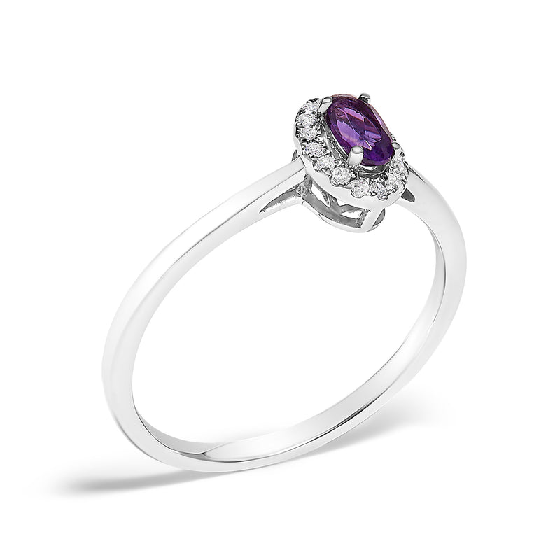 Bids.com 10K White Gold 5X3MM Oval Purple Amethyst and Diamond Accent Halo Ring (I-J Color, I1-I2 Clarity) - Ring Size 6.5 Rings