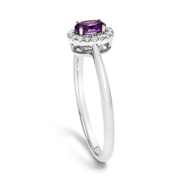 Bids.com 10K White Gold 5X3MM Oval Purple Amethyst and Diamond Accent Halo Ring (I-J Color, I1-I2 Clarity) - Ring Size 6.5 Rings