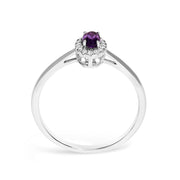 Bids.com 10K White Gold 5X3MM Oval Purple Amethyst and Diamond Accent Halo Ring (I-J Color, I1-I2 Clarity) - Ring Size 6.5 Rings